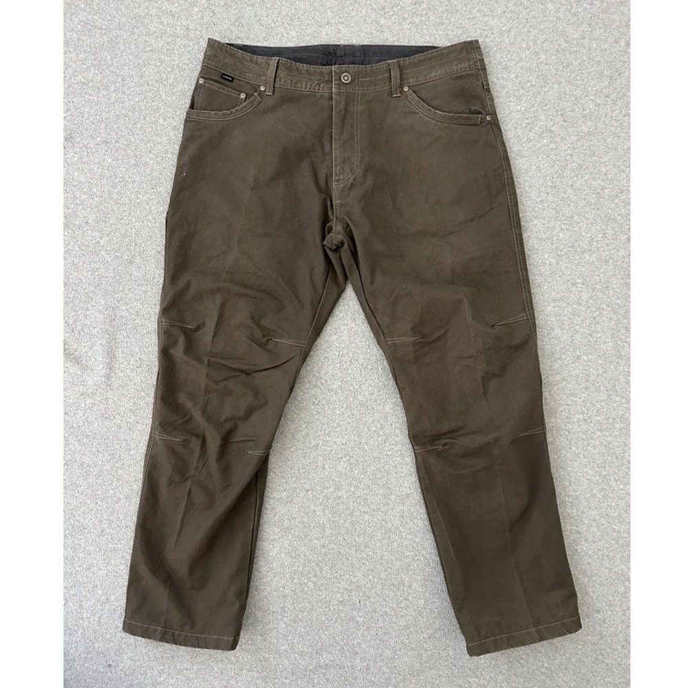 Kuhl Hot Rydr Flannel Lined Pants Mens 38x32 Brown Euro Twill Articulated Knee